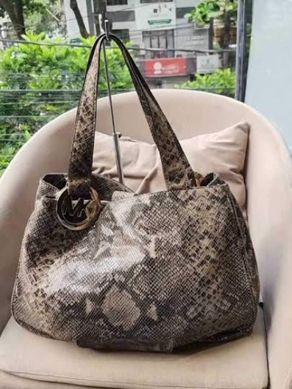 Vintage Michael Kors Python Embossed Leather Tote Shoulder Bag Fall 26 #011